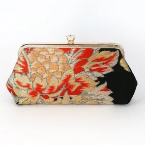 Red Camellia Kimono Clutch Purse on Black | Upcycled from vintage Japanese Obi