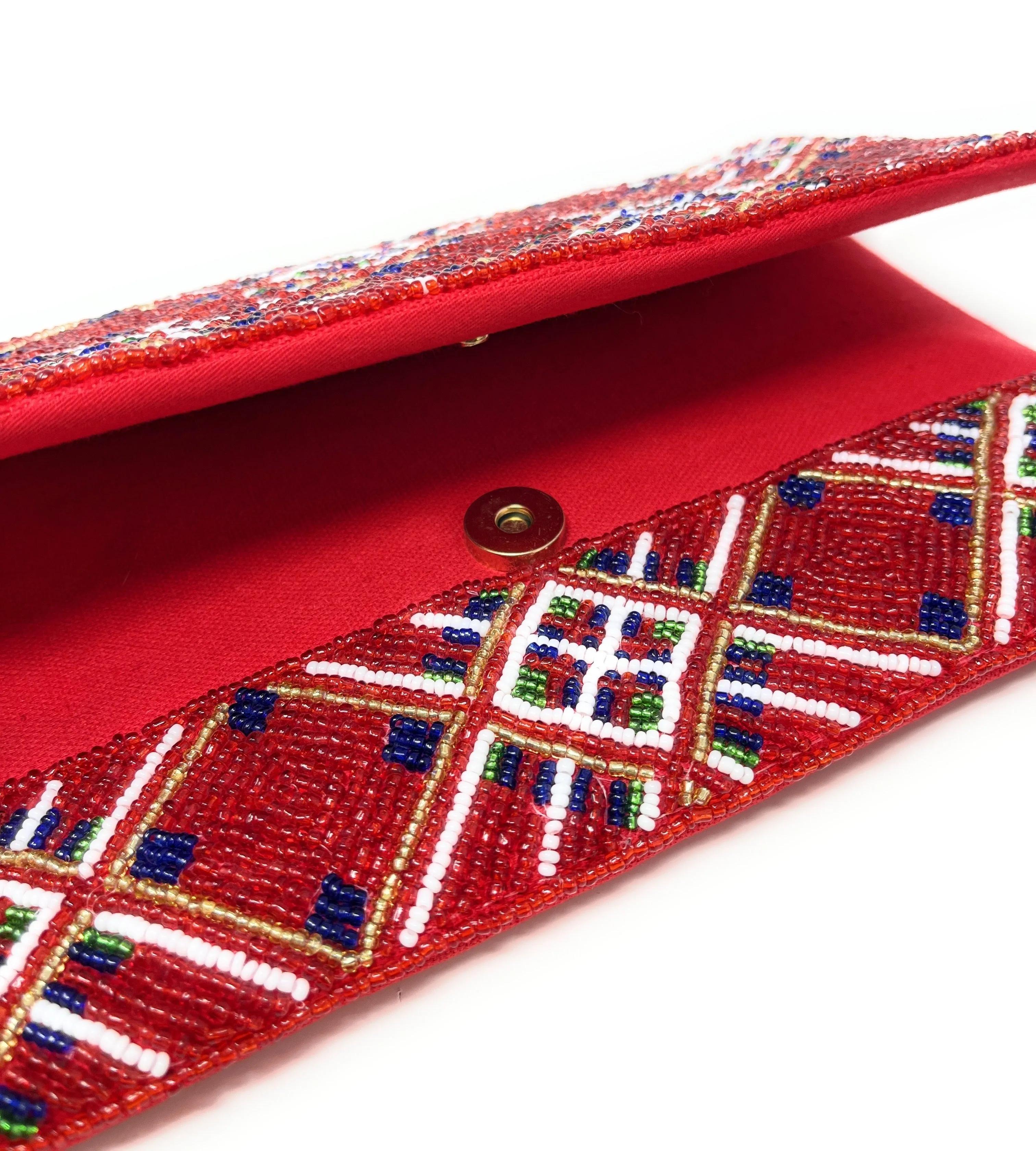 Red Tartan Beaded Clutch Purse