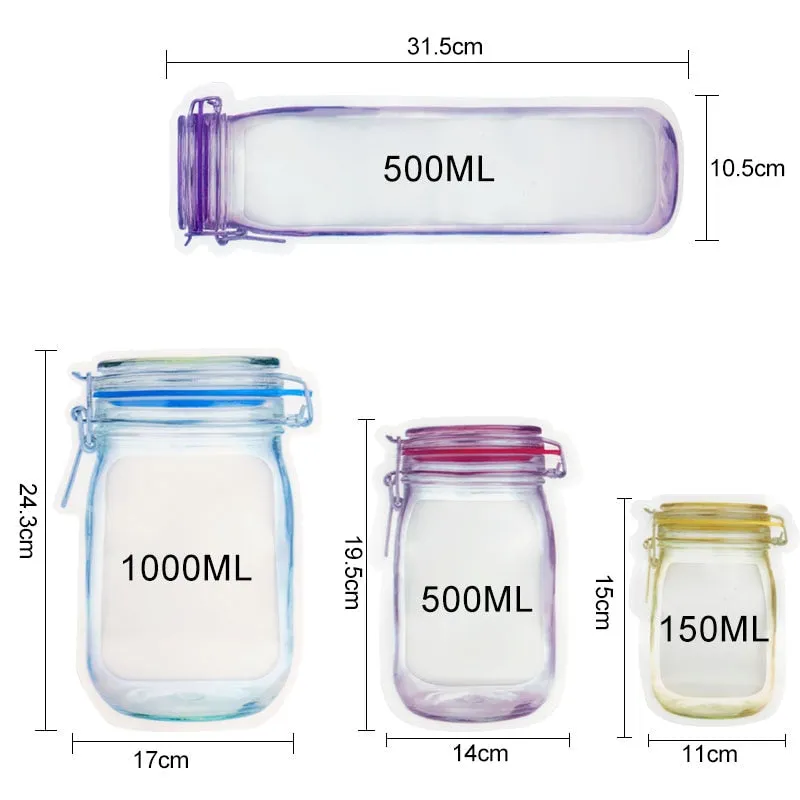 Reusable Mason Jar Zipper Bags Food Storage Bag Seal Fresh Zip Lock