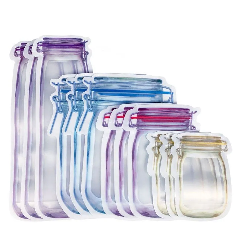 Reusable Mason Jar Zipper Bags Food Storage Bag Seal Fresh Zip Lock