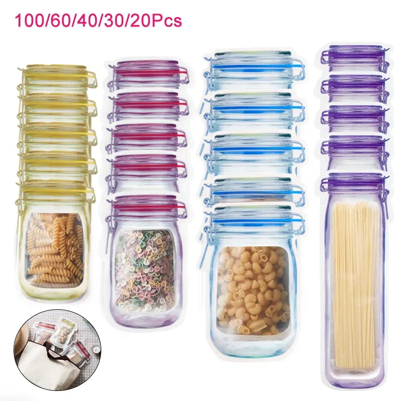 Reusable Mason Jar Zipper Bags Food Storage Bag Seal Fresh Zip Lock