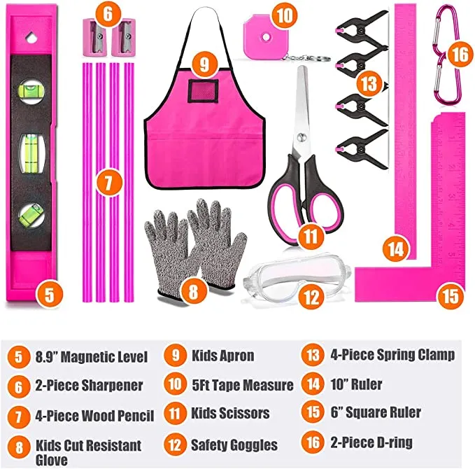 REXBETI  -  #B07VWNP5B2  25-Piece Kids Tool Set with Real Hand Tools w/ Durable Storage Bag