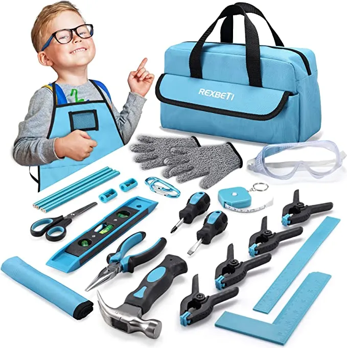 REXBETI  -  #B07VWNP5B2  25-Piece Kids Tool Set with Real Hand Tools w/ Durable Storage Bag