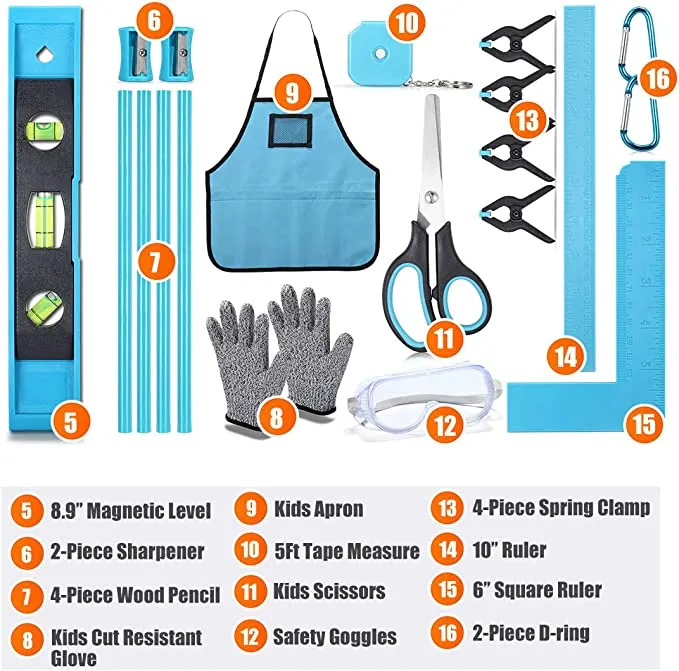 REXBETI  -  #B07VWNP5B2  25-Piece Kids Tool Set with Real Hand Tools w/ Durable Storage Bag