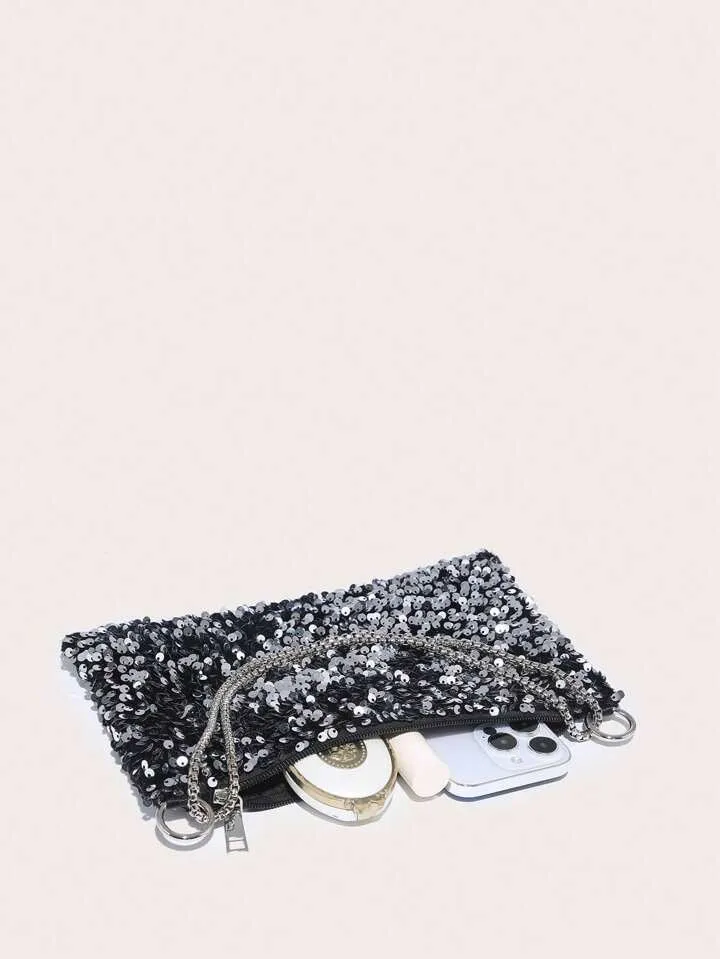 Sequin Clutch Silver Black