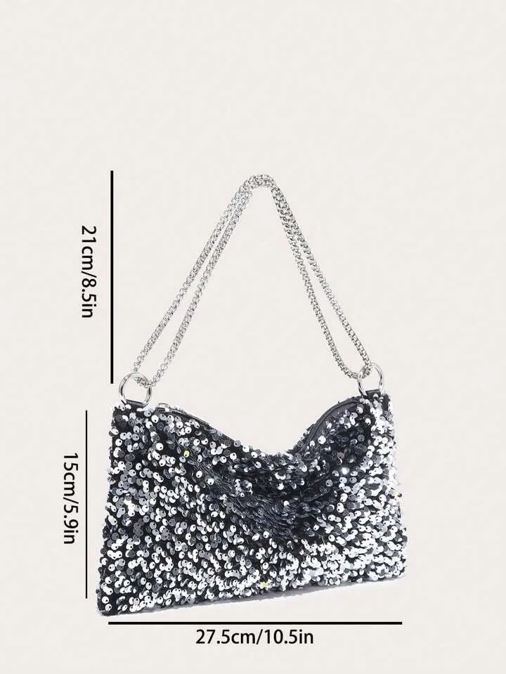 Sequin Clutch Silver Black