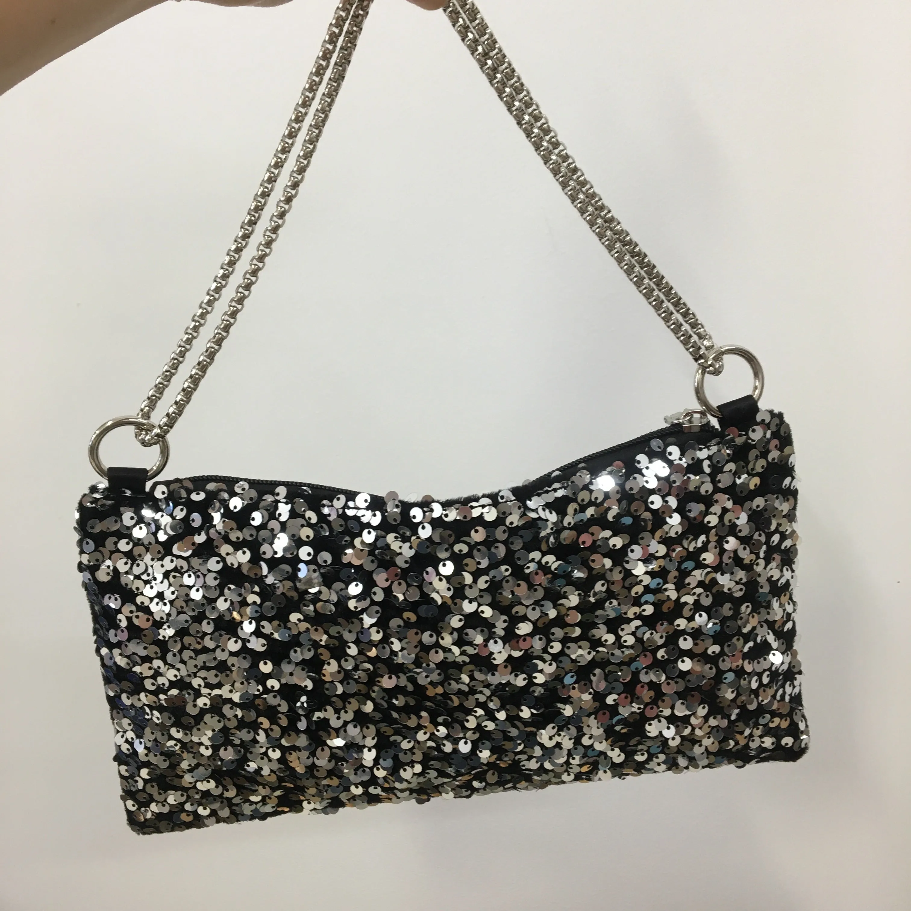 Sequin Clutch Silver Black