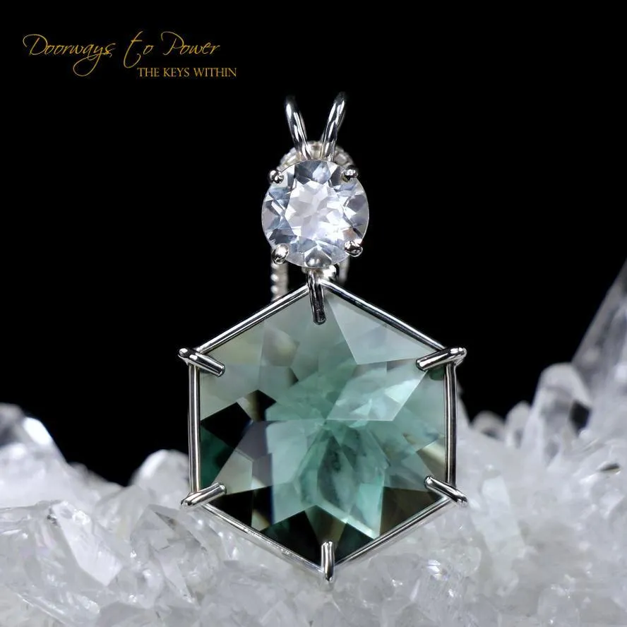 Siberian Green Quartz & Danburite Flower of Life Pendant