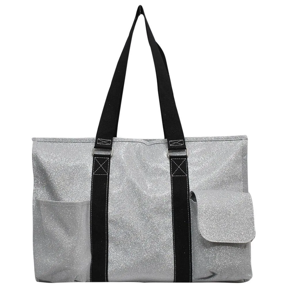 Silver Glitter NGIL Zippered Caddy Large Organizer Tote Bag