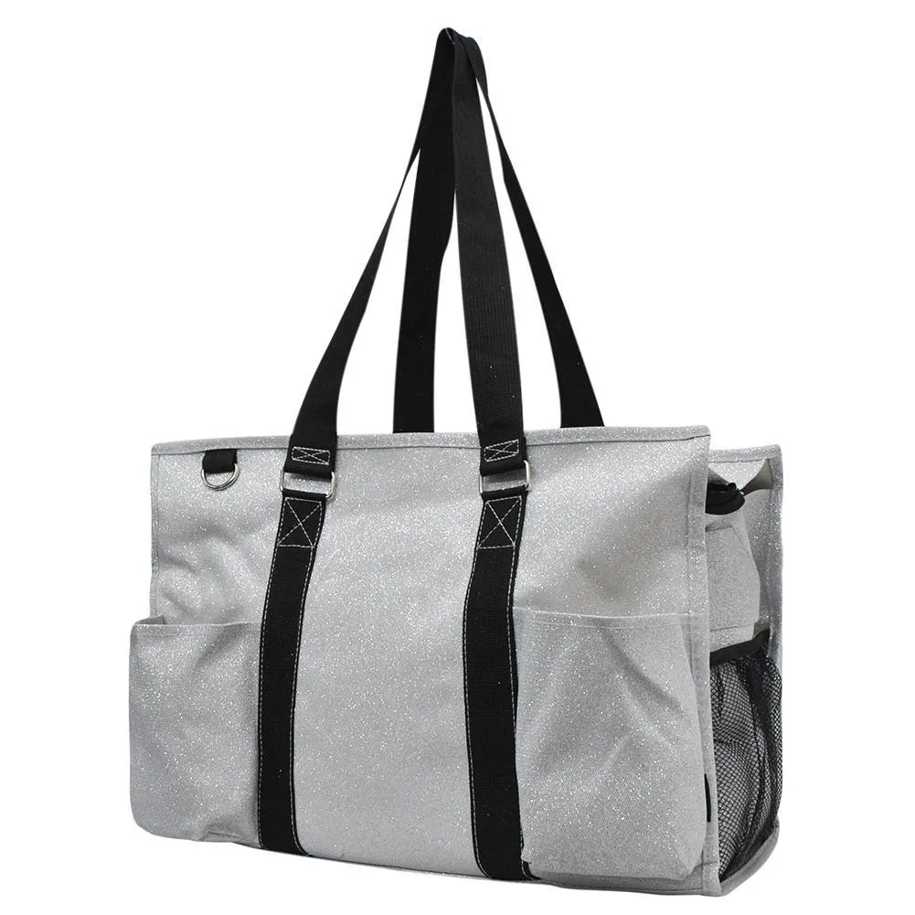 Silver Glitter NGIL Zippered Caddy Large Organizer Tote Bag