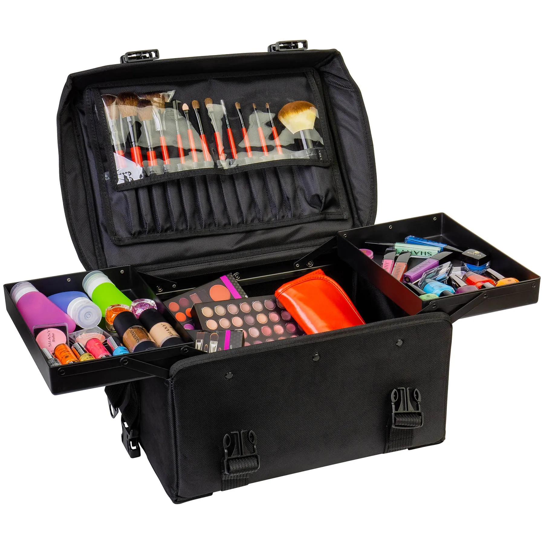 Soft Makeup Artist Rolling Trolley Cosmetic Case with Free Set of Mesh Bag