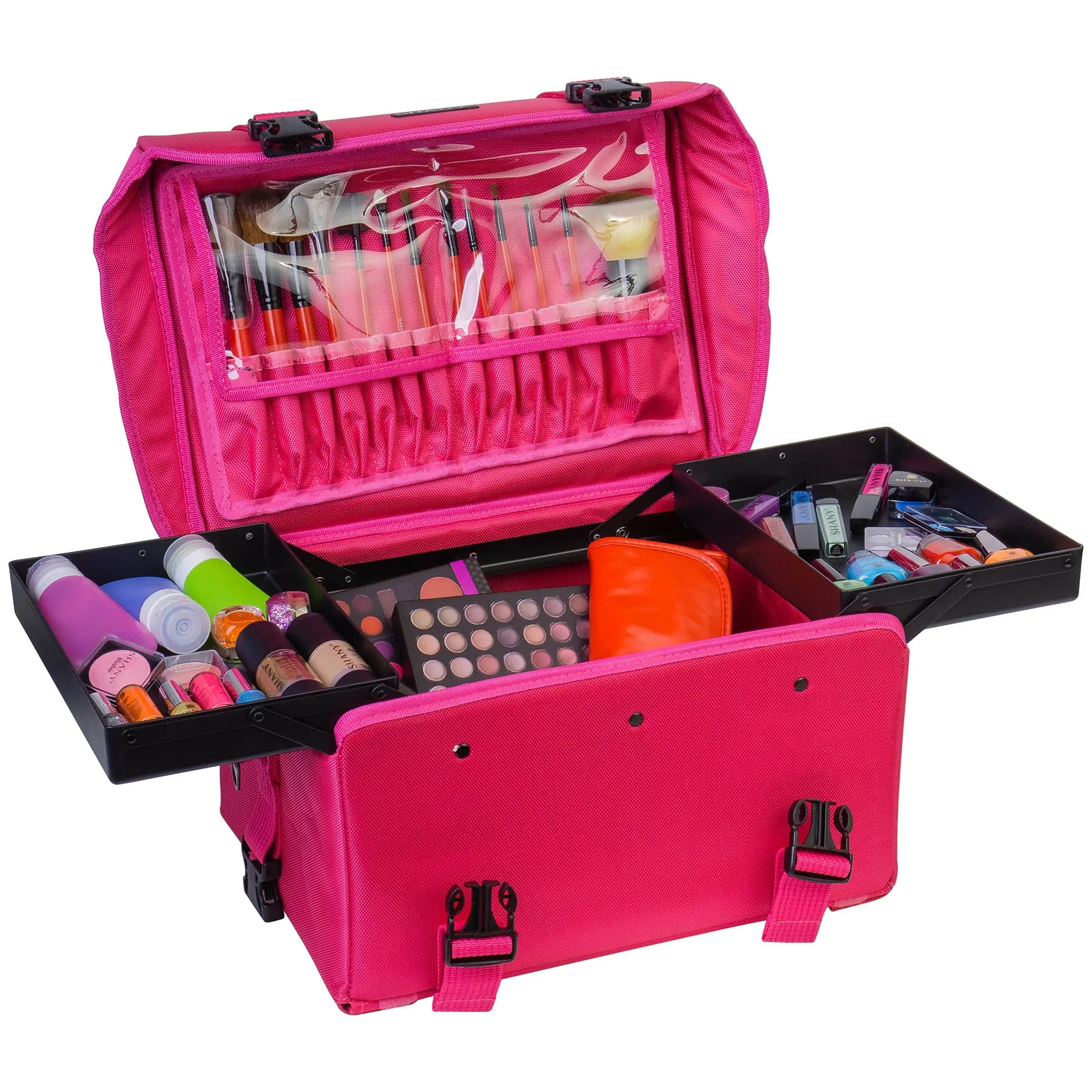 Soft Makeup Artist Rolling Trolley Cosmetic Case with Free Set of Mesh Bag