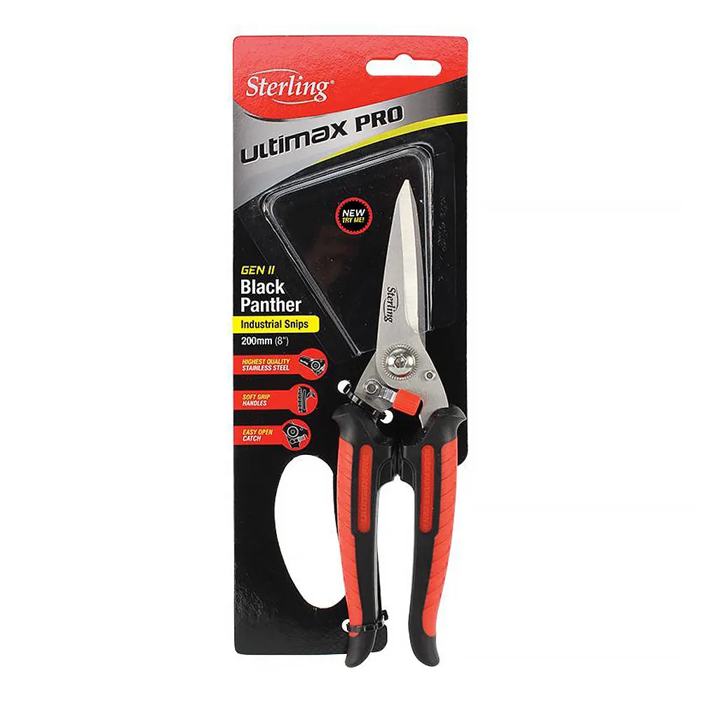 STERLING Black Panther Gen II 8" 200mm High Tensile Snips Stainless Steel Red