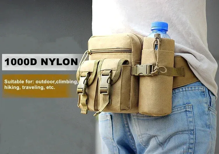 Tactical Men Waist Pack Nylon Hiking Water Bottle Phone Pouch Outdoor Sports Hunting Climbing Camping Belt Bag