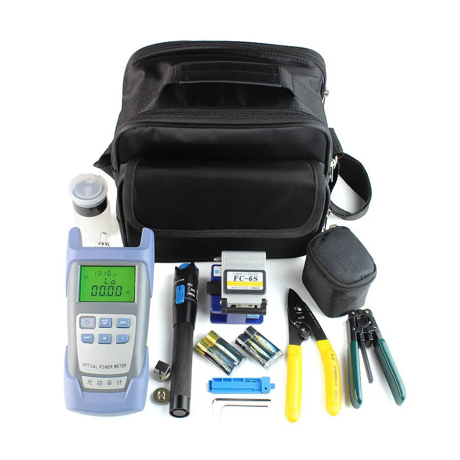 TEKCN 13 pcs Fiber Optic FTTH Tool Kit with Fiber Cleaver Power Meter 1mW 5km VFL Wire stripper