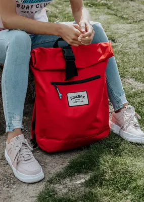 'The Adventurer' Recycled Roll-Top Backpack in Red