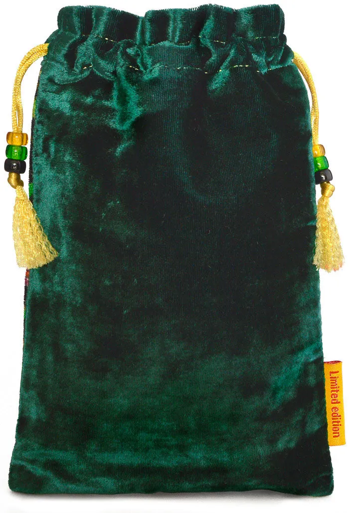 The Ginger Cat bag. Printed on silk velvet. Green velvet version.