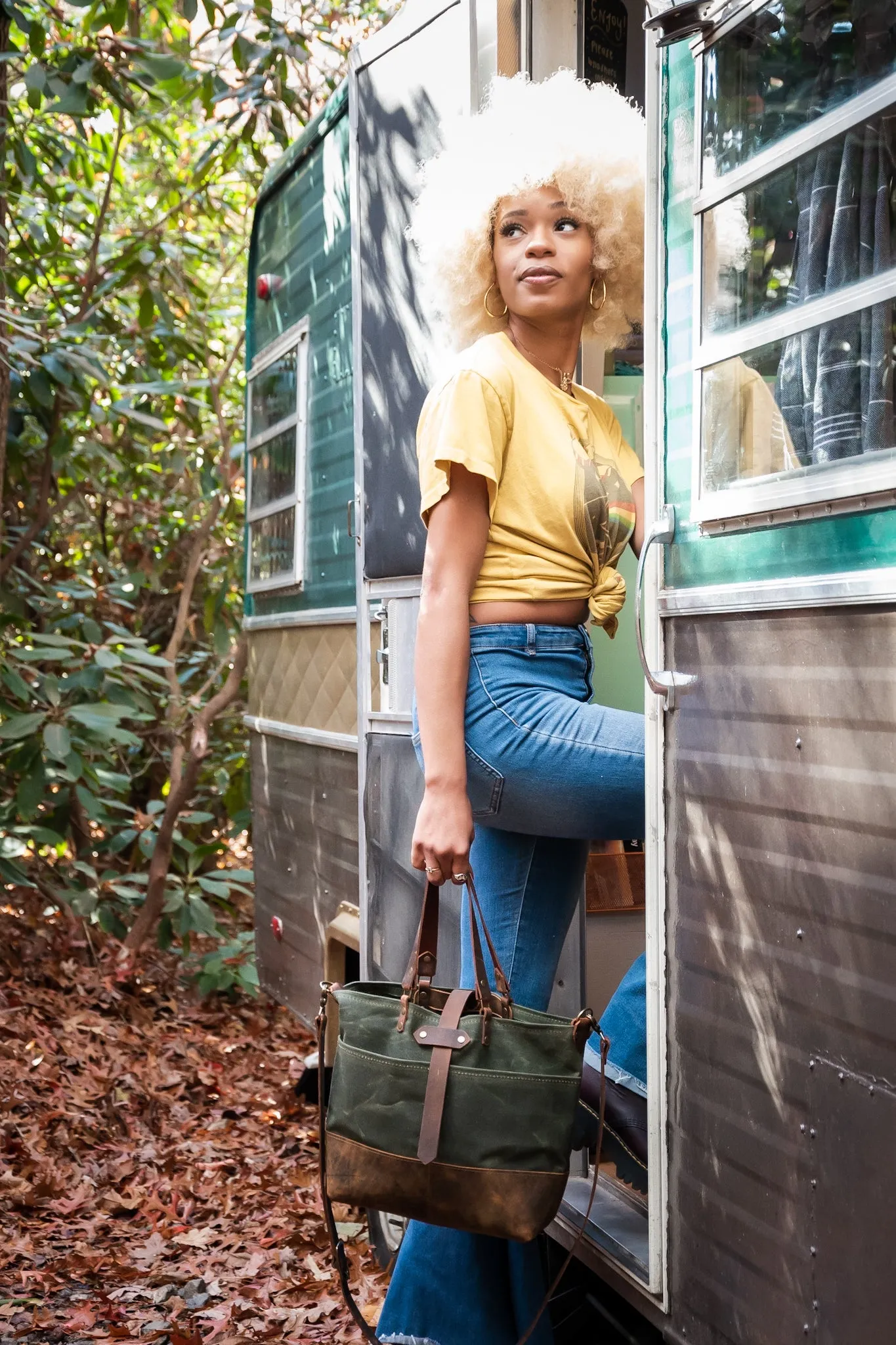 The ML Leather and Waxed Canvas Tote | Medium Tote | Made in USA | Extra Pockets