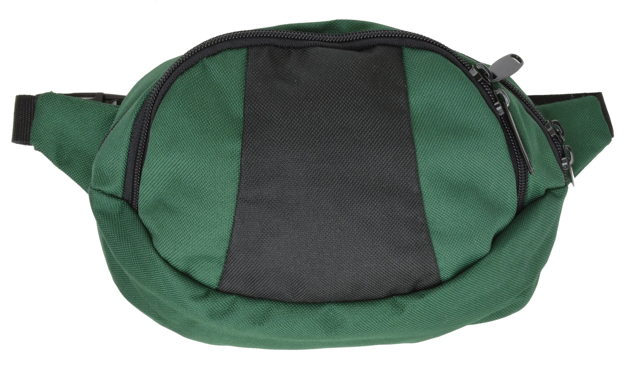 Travel Rounded Nylon Waist Pouch Fanny Pack W/ Adjustable Strap Black Green