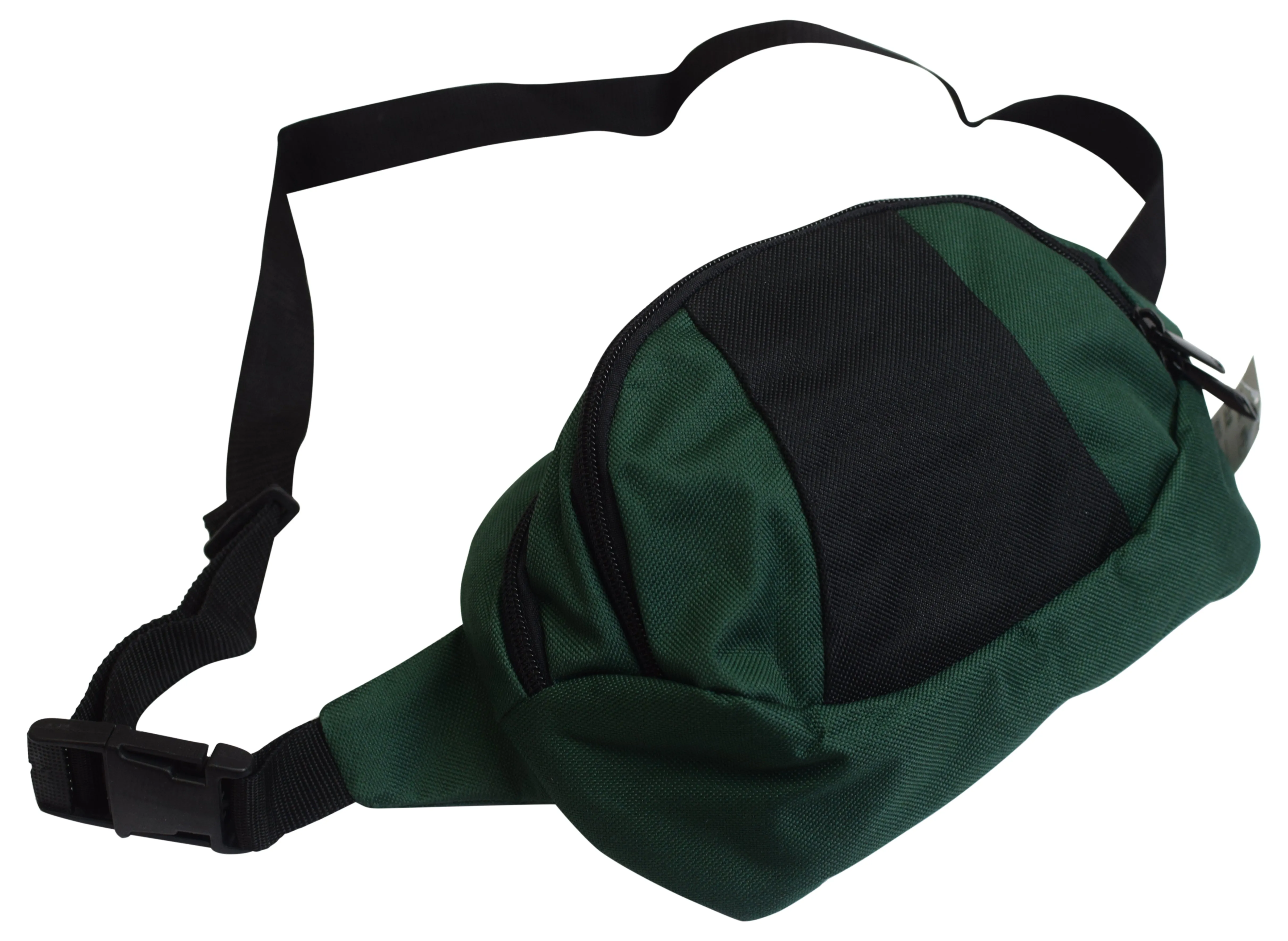 Travel Rounded Nylon Waist Pouch Fanny Pack W/ Adjustable Strap Black Green