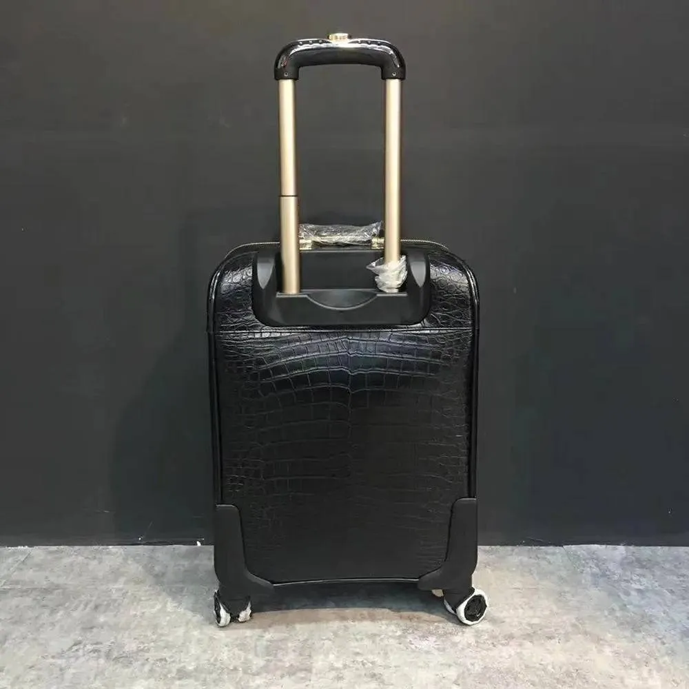 Trolley/Roll Aboard Suitcase Black Crocodile Skin Leather Weekend/Travel Bag Trolley Case Universal Wheels Box Suitcase Pull Case