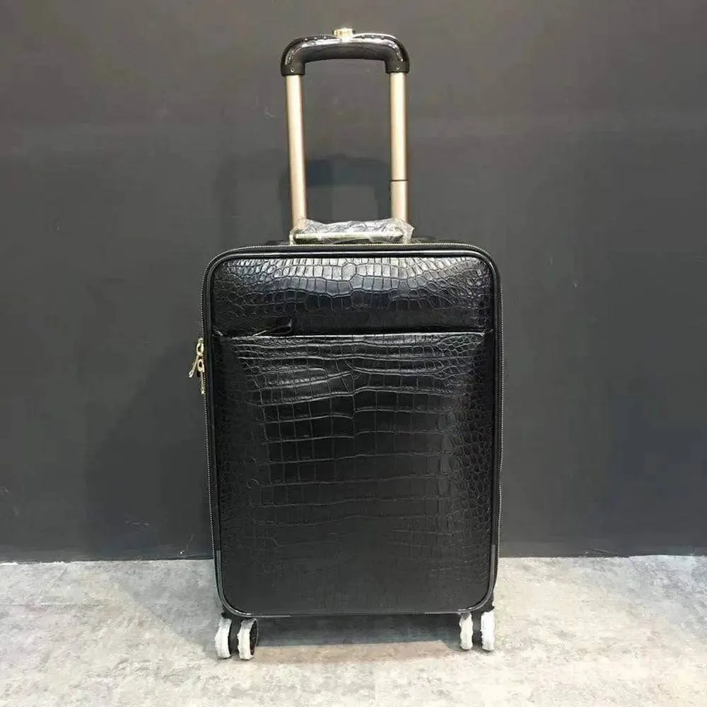 Trolley/Roll Aboard Suitcase Black Crocodile Skin Leather Weekend/Travel Bag Trolley Case Universal Wheels Box Suitcase Pull Case