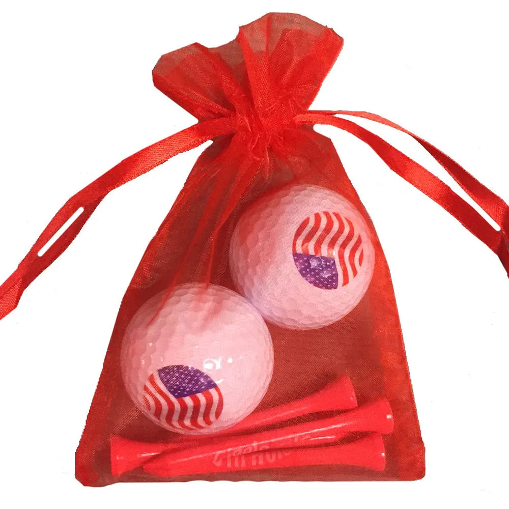 USA Flag 2 Golf Balls & 4 Tees Pack