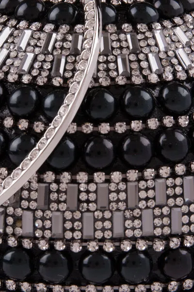 Viva Black Crystal Diamante Pearl Wristlet Sphere Clutch Bag