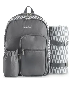 VonShef 2 Person Geo Grey Picnic Backpack Bag With Blanket