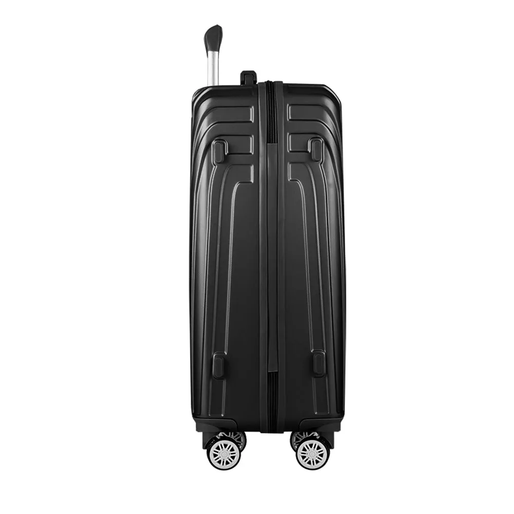 Wanderlite 3pc Luggage Trolley Set Suitcase Travel TSA Hard Case Carry On Black Lightweight