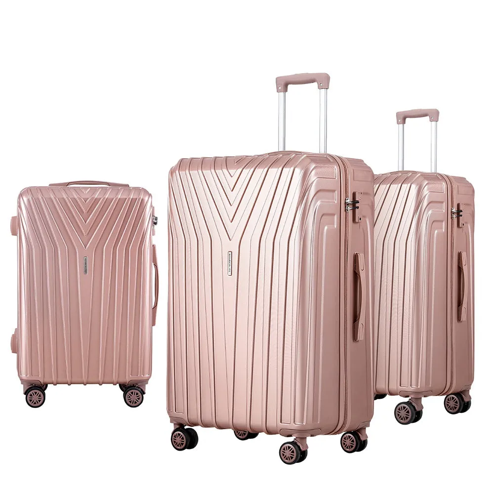 Wanderlite 3pc Luggage Trolley Set Suitcase Travel TSA Hard Case Carry On Pink Lightweight