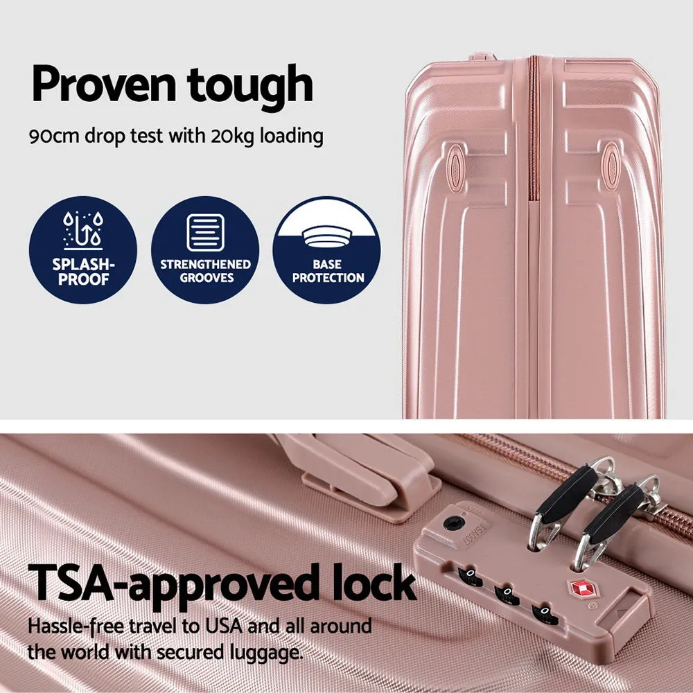 Wanderlite 3pc Luggage Trolley Set Suitcase Travel TSA Hard Case Carry On Pink Lightweight