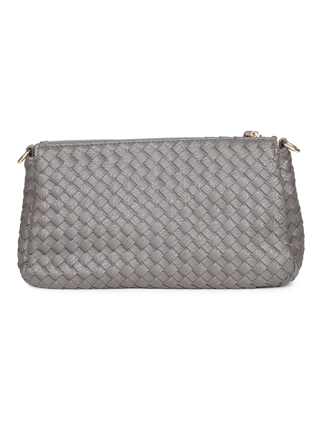 Women Dark Grey Woven Design Structured Sling Bag