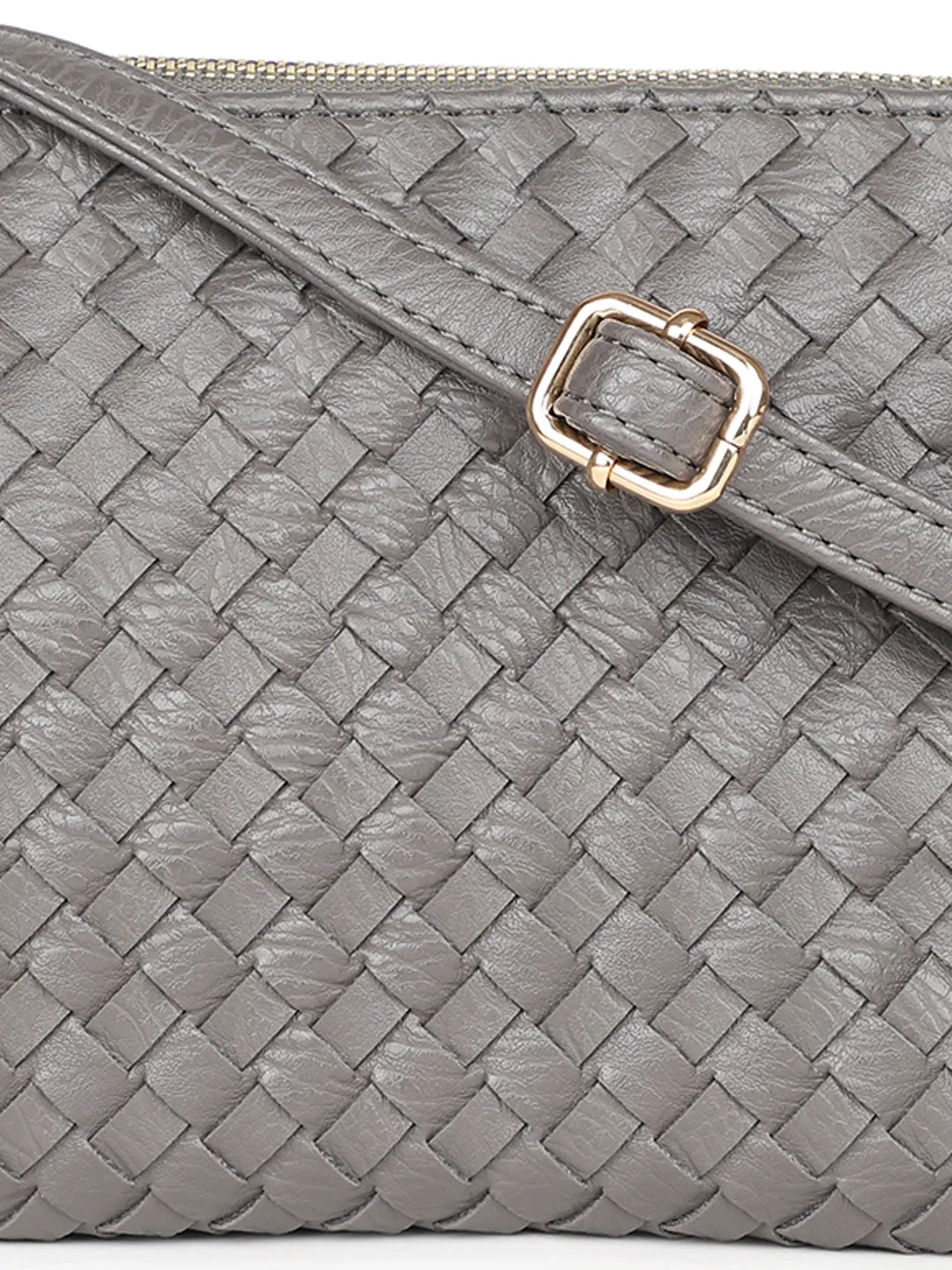 Women Dark Grey Woven Design Structured Sling Bag