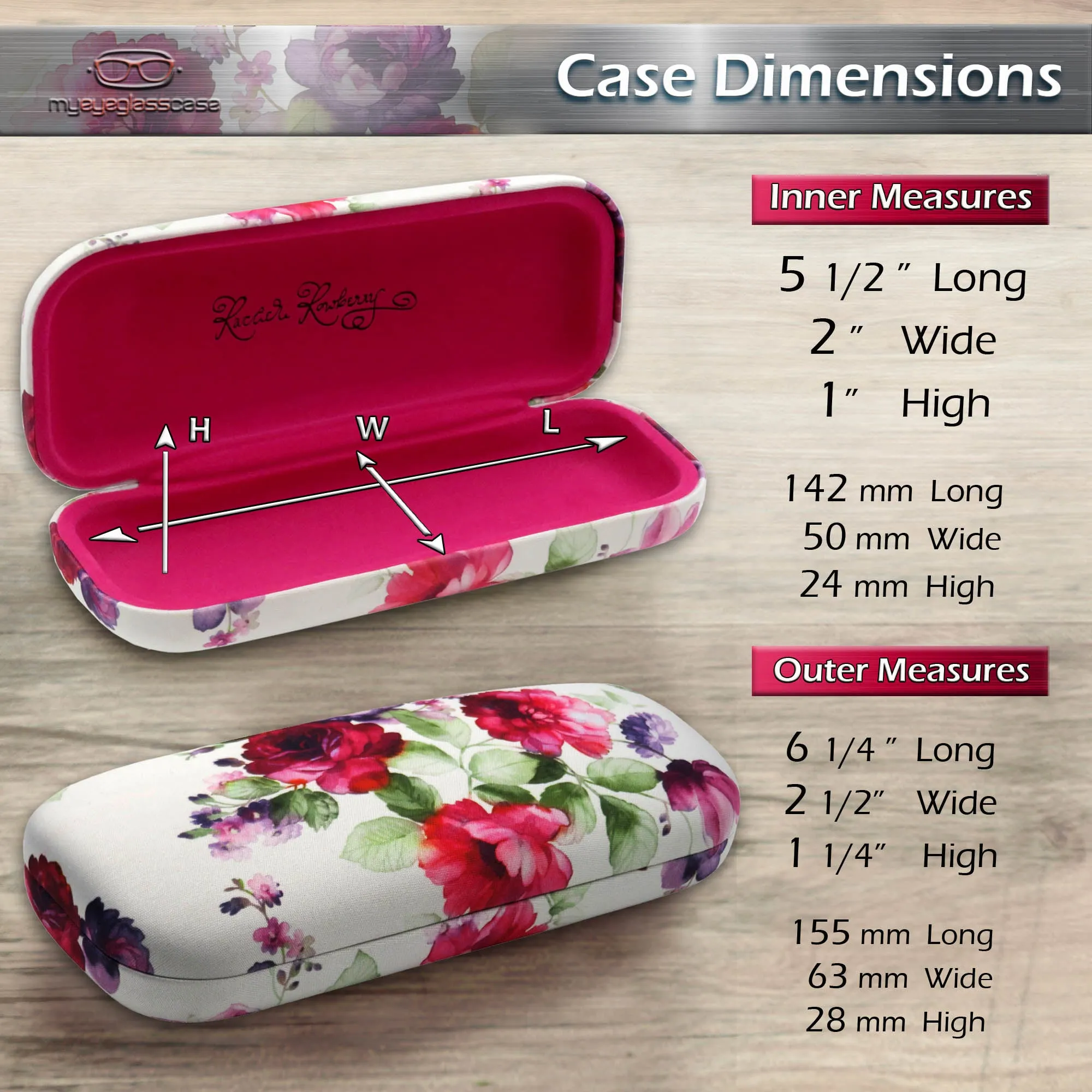 Women floral Hard Eyeglass Case with soft Sunglasses Pouch - medium Glasses Case with pouch and cloth  (Combo Cranberry Rose)