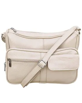 Women's genuine leather cross body shoulder strap organizer purse, cream