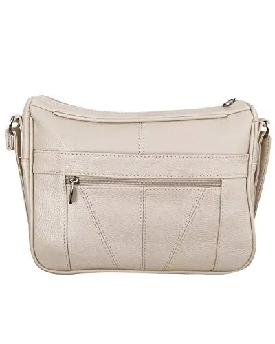 Women's genuine leather cross body shoulder strap organizer purse, cream