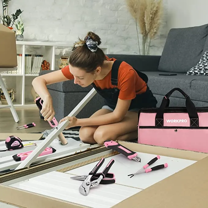 WORKPRO - #W009143 - 53pc Pink Tool Set with 3.7V Rotatable Cordless Screwdriver